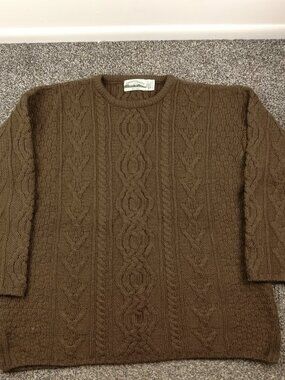 Aran Crafts Sweater Wool Fisherman Cable Knit Brown Womens XL